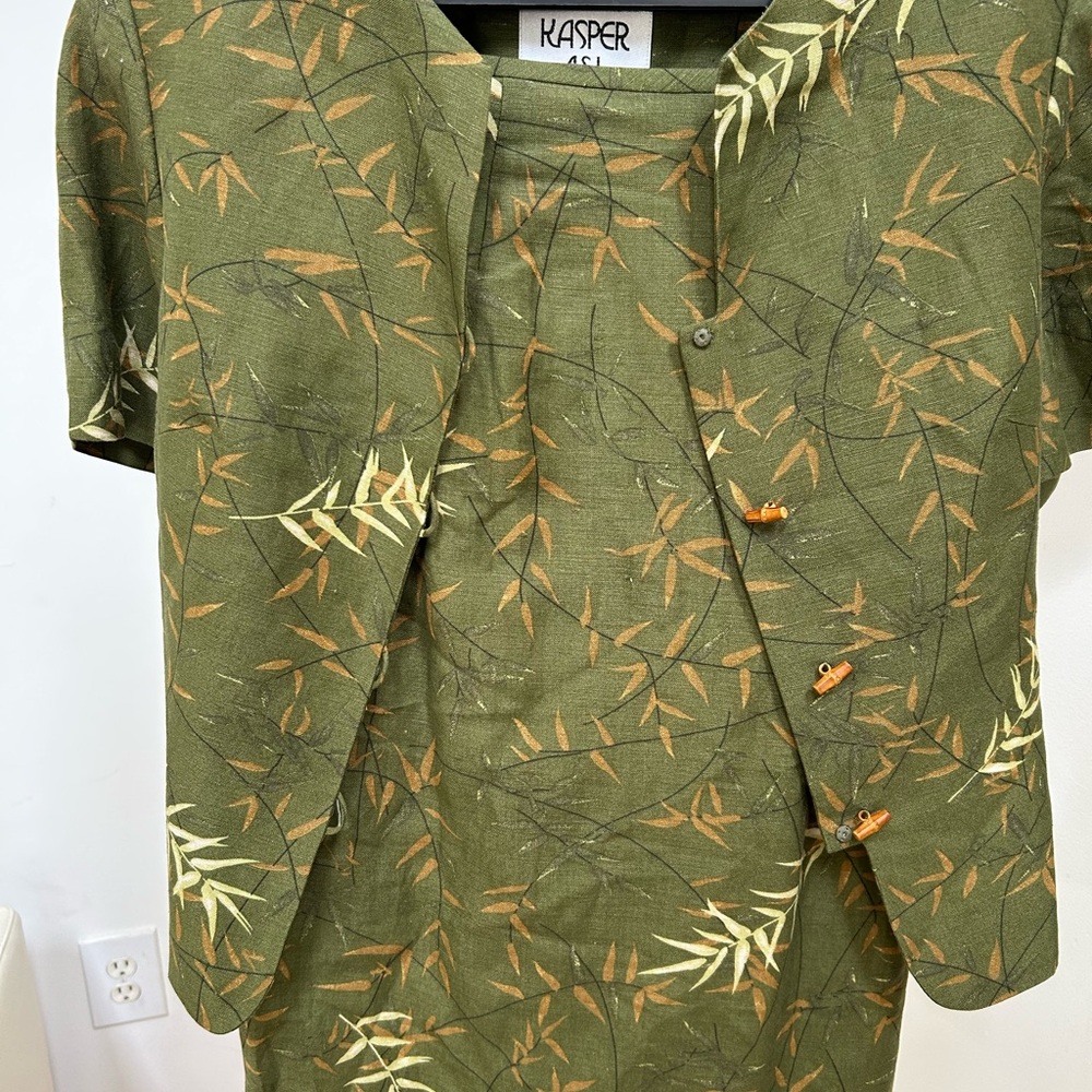 Kasper Green Linen Blazer and Skirt Set